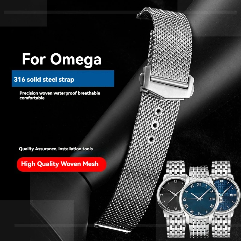 para-omega-at150-mariposa-mosca-correa-de-acero-inoxidable-super-king-seamaster-007-300-correa-de-malla-tejida-hebilla-plegable-correa-de-reloj-20mm