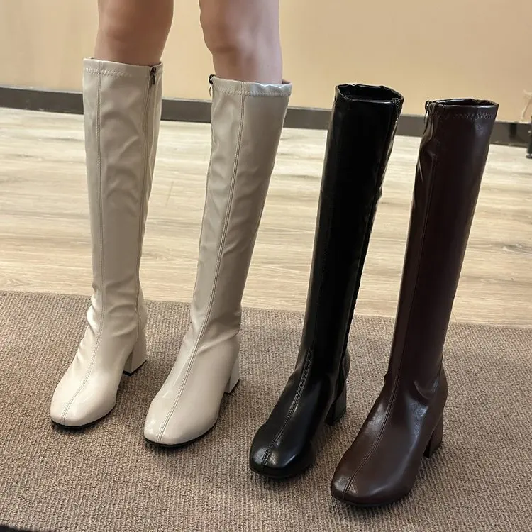 Winter Chunky Heels Women Long Boots Fashion Zippers Thick Bottom Platform Shoes Ladies Elegant Knee High Boots Botas De Mujer