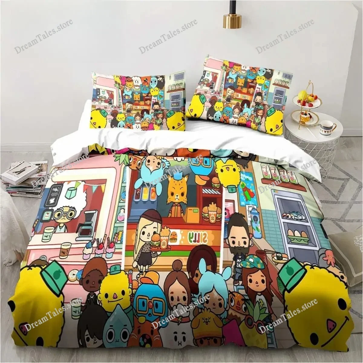 Toca Life World New Game  Bedding Set Excavator Sheet King Twin Double Child Bedding Set Mircofiber or Polyester Duvet Cover Set