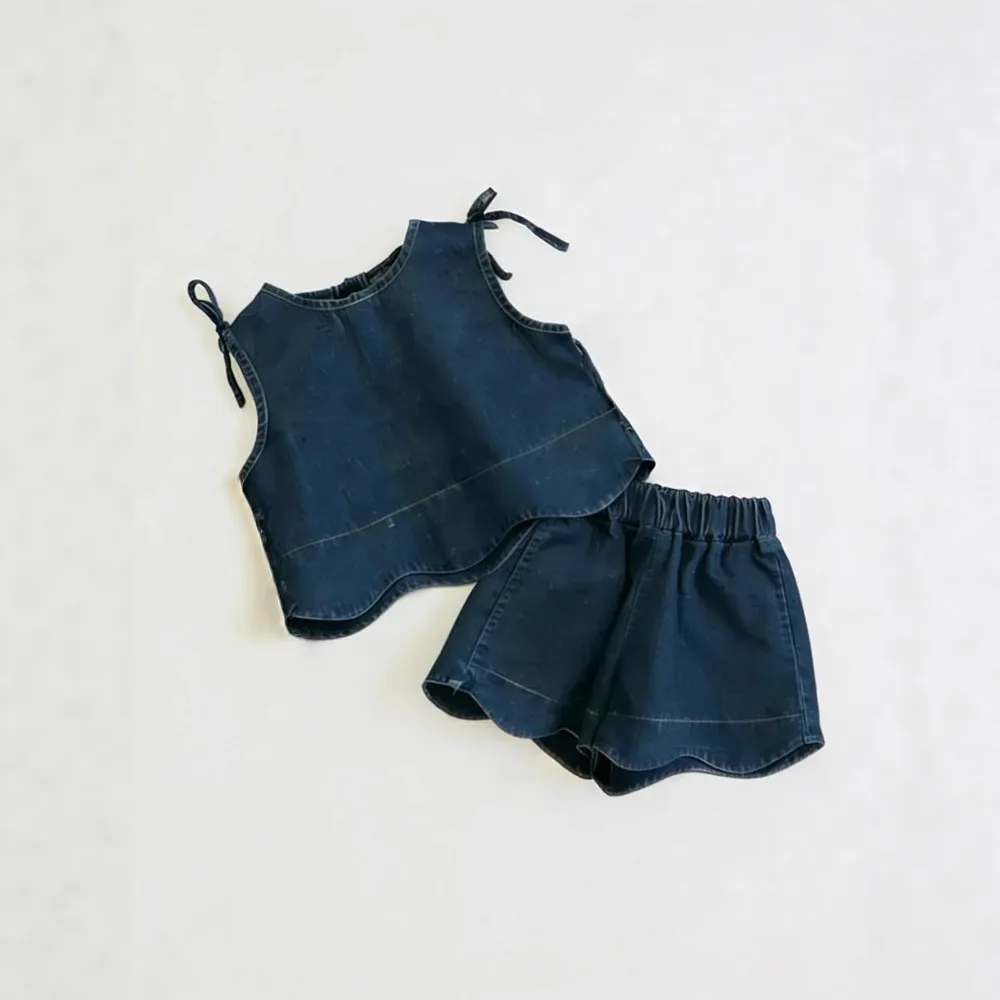 New Arrival Toddler Girl Korean Fashion Jean Vest Matching Suit, Daily Casual Wear for 73-120cm