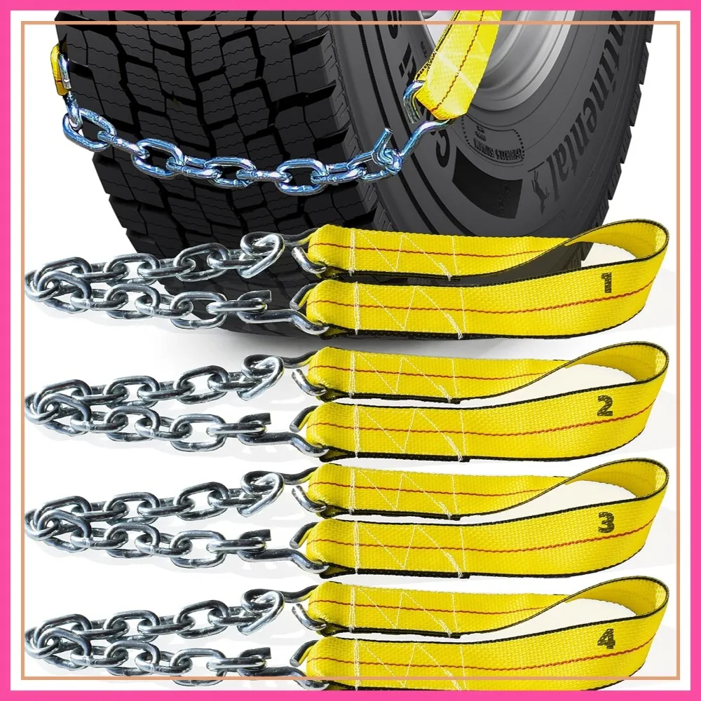 

Offroad Snow Chains Alternative Traction Device for Semis & Large Trucks Easy Setup Durable Strap Chain Design 4 Piece Set