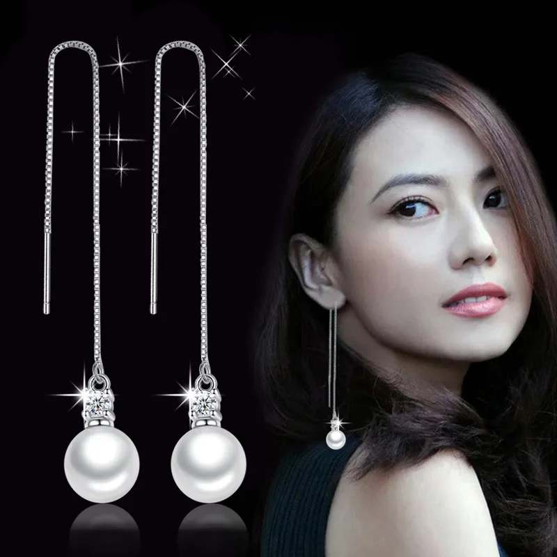 Fanqieliu Real 925 Silver Needle Crystal Pearl Pendant Necklace Long Drop Earrings Jewelry Sets For Women New Trendy FQL23091