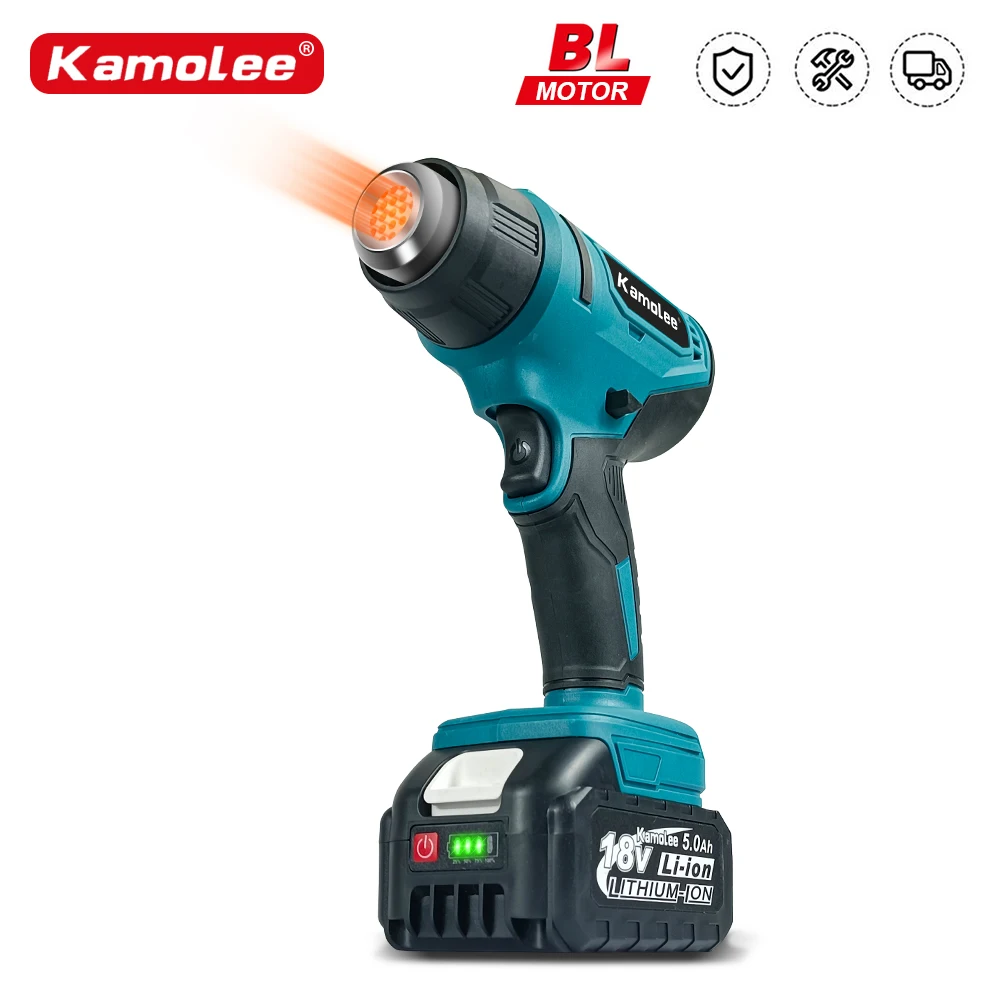 

Kamolee 2000W Electric Heat Gun for Makita 18V Battery Cordless Handheld Hot Air Gun with 3 Nozzles Industrial Home Hair Dryer