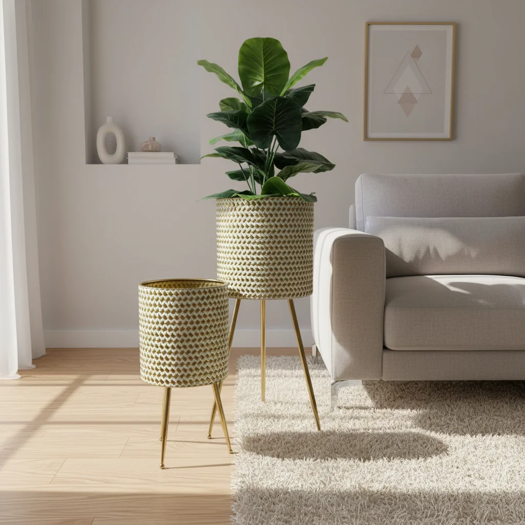 2 sets Metal Planters for Indoor Plants Set of 2 Decorative Plant Pots for Living Room Golden Planters with Stands