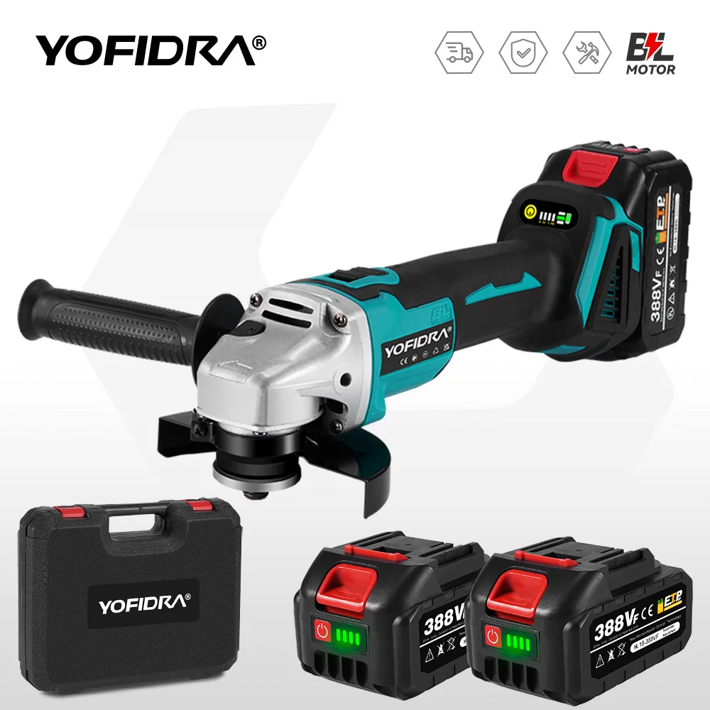 Yofidra 100/125mm Brushless Angle Grinder Variable Adjustment Cordless Grinding Cutting Woodworking Tool For Makita 18V Battery