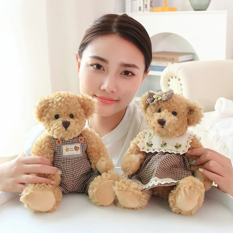 2pcs 26cm Cute Couple Bear Plush Toy Dolls Stuffed Soft Animal Pillow for Girl Birthday Christmas Decor Gift