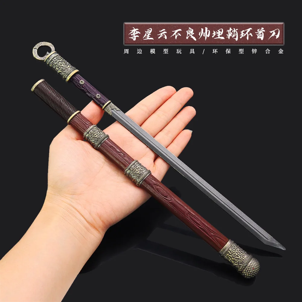 30cm jianghu animação espada periférica brinquedo anel cabeça faca coleção de metal completo ornamentos cos adereços menino presente segurança não lâmina