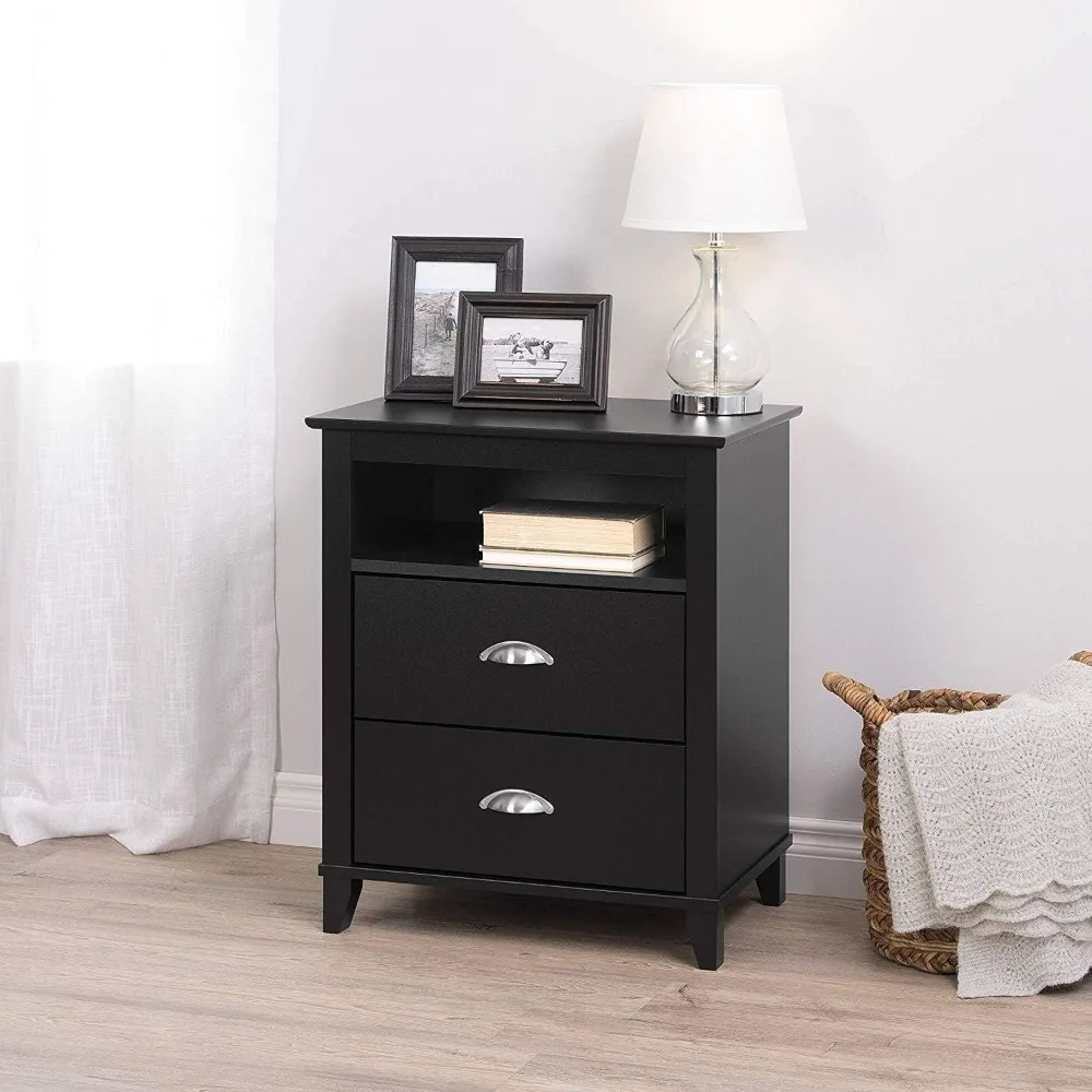 Traditional 2-Drawer Tall Nightstand Side Table, Bedside Table with 2 Drawers and Open Shelf 16