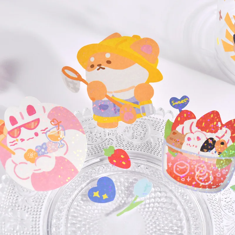 MOHAMM 1 Sheet Animal Cute Stickers Hand Account Material Cup Laser Ribbon