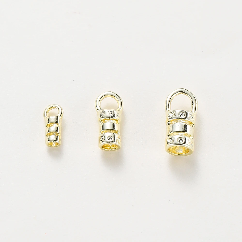 10 Stück Messing 18 Karat vergoldete Crimp-End kappen mit Schlaufen schnur rohr Zylindern den Kappe für Leders chnüre und Ketten DIY Schmuck herstellung – Detail 8