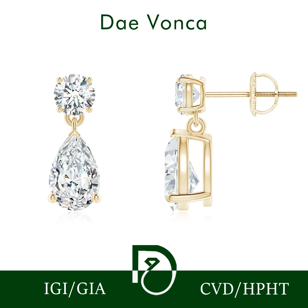 IGI Certified Pear Drop Lab Grown Diamond Dangle Earrings Round Pear CVD/HPHT 9K/14K/18K/Gold Stud Drop Earrings Gift for Women