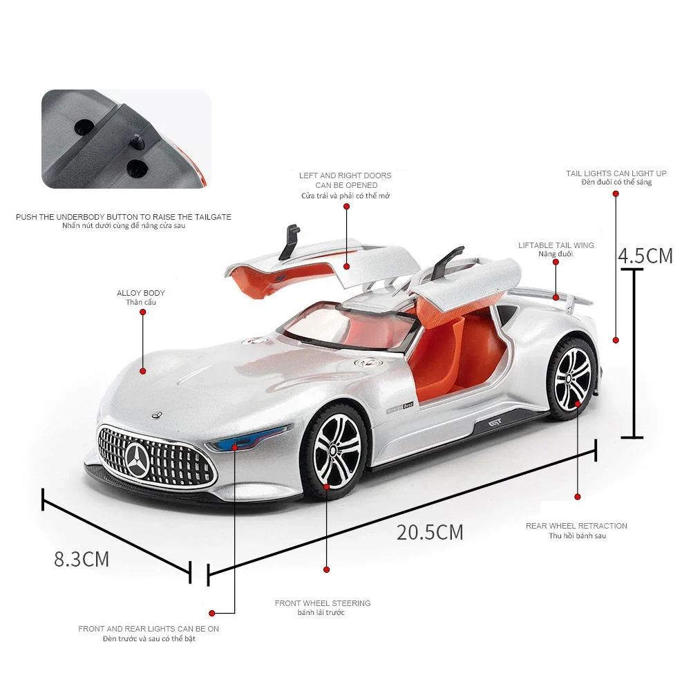 1:24 Benz AMG Vision GT Alloy Superscar Scale Car Model Diecast Metal Vehicle Sound＆Light Collection Children Toy Vehicles Gifts