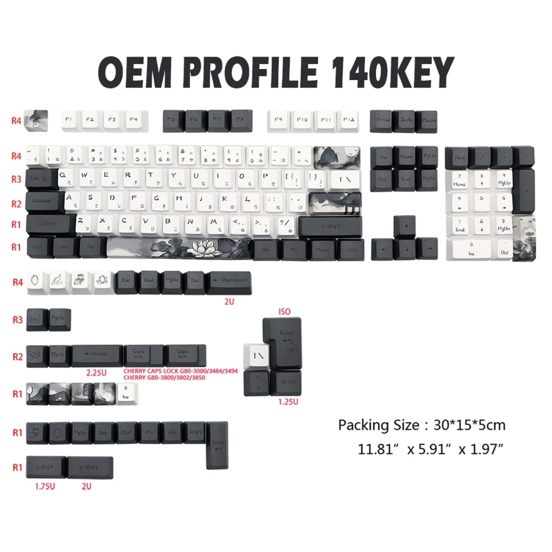 Mechanická klávesnice DIY OEM výškou poškrabané 140-key lotos japonský klíčenka