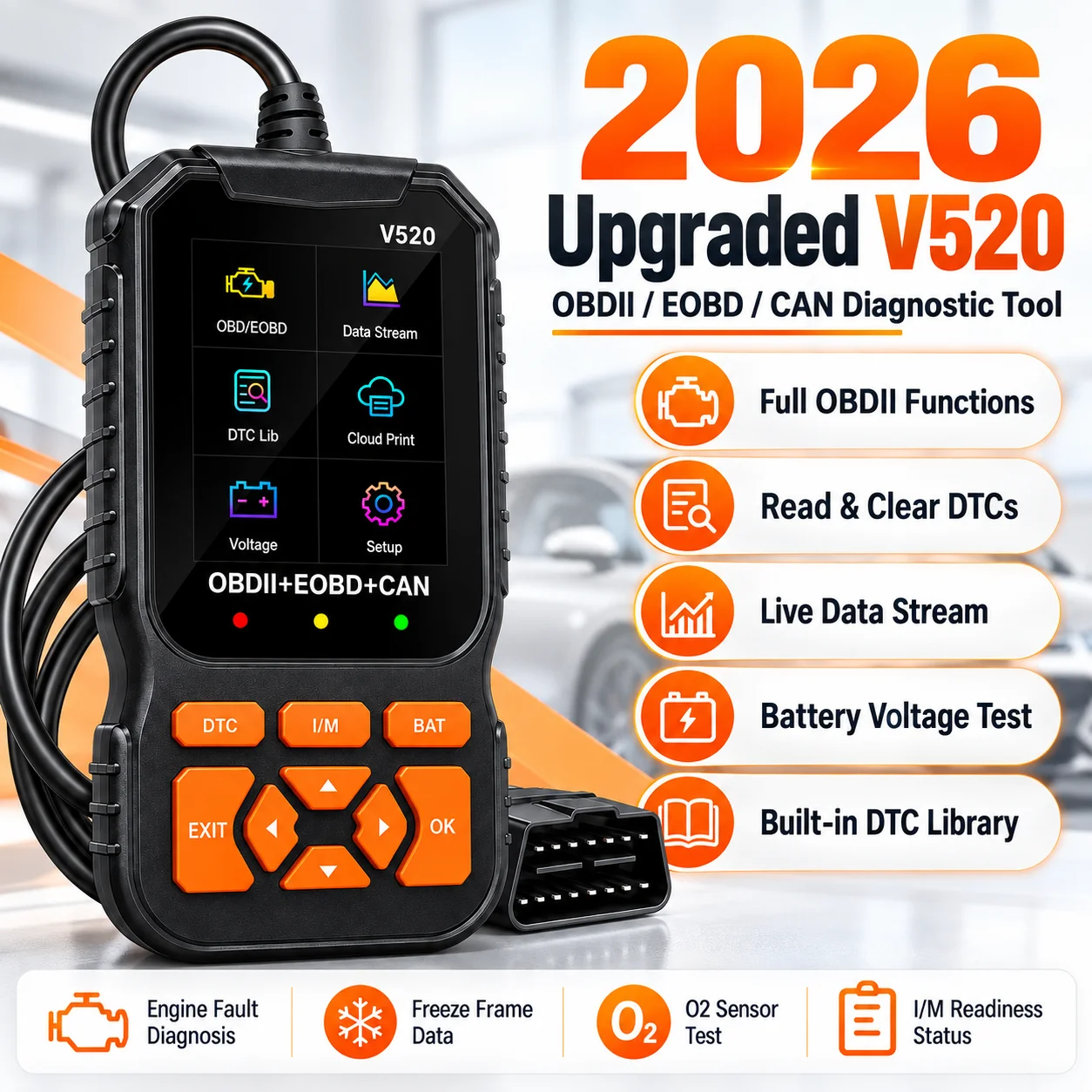 V520 Obd2 Scanner Car Diagnostic Tool Obdii Eobd Can Fault Code Reader Live Data Dtc Reset