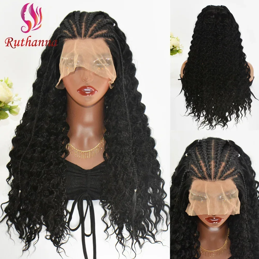 13x6 Lace Front Braided Wigs Afro Kinky Curly 24 Inch Synthetic Long Curly Wig For Women Transparent Lace Fashion Wig Daily Use