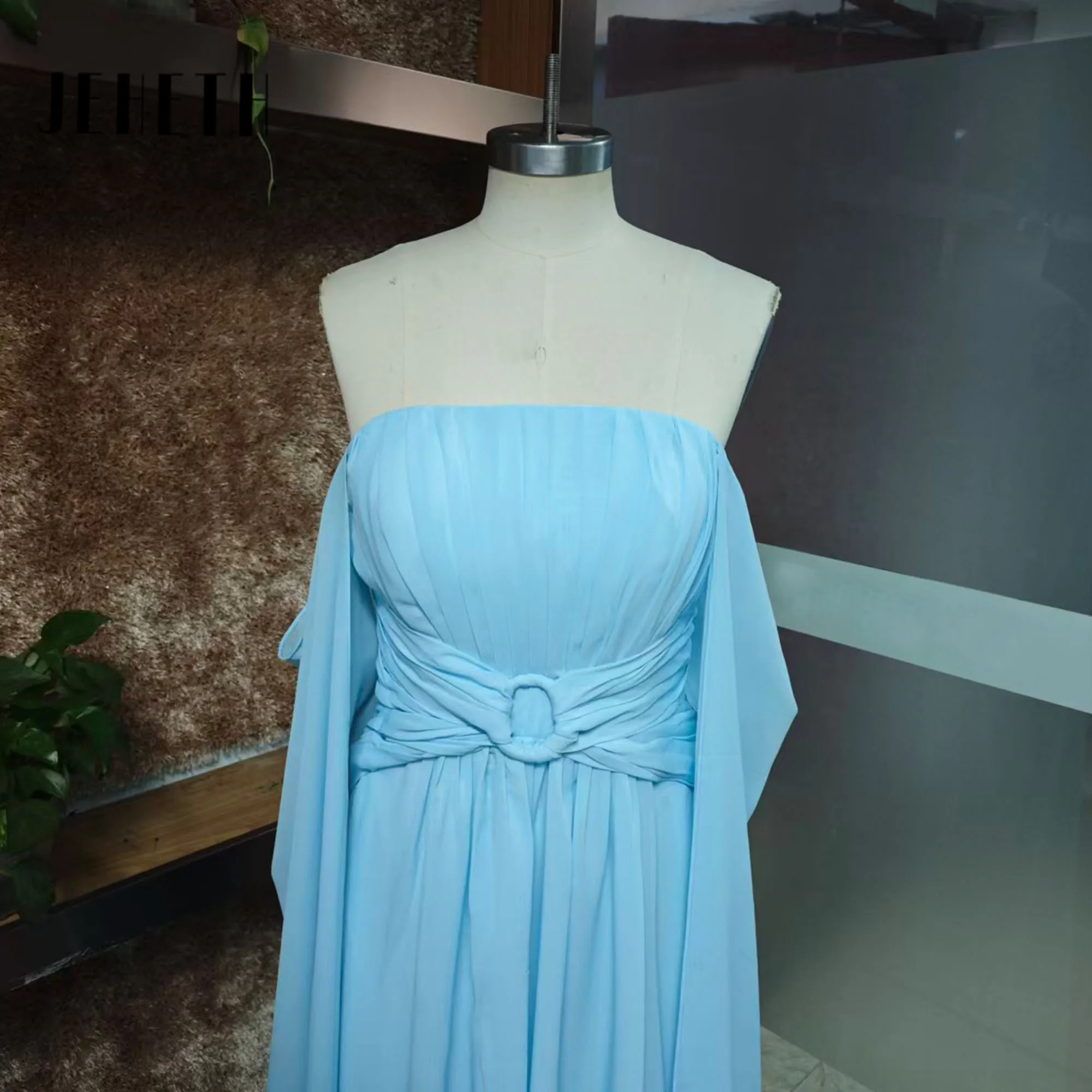 Customized Orange Off Shoulder Shawl Prom Dresses Sleeveless  vestidos de noiva Draped Strapless Evening Dress 2025 image 6