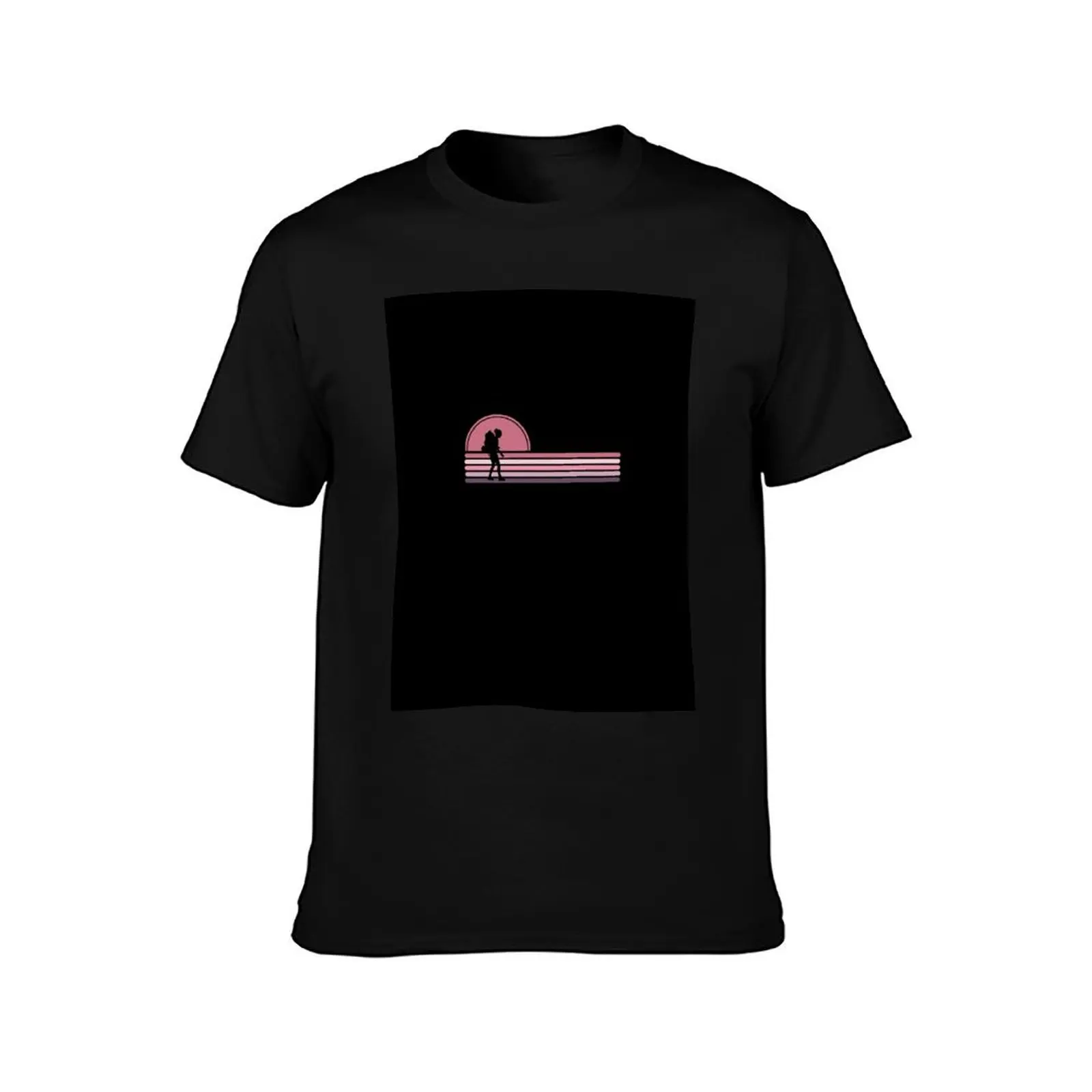 Woman Backpacker Hiker - Pink Sunset T-Shirt Soft Durable Cotton T-Shirt