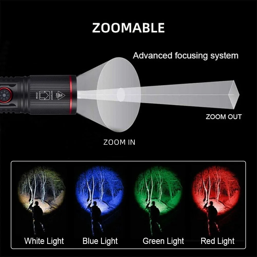 Imagem -04 - Zoomable Usb Charging Selfie Torch 4in Luz Branco Vermelho Verde Azul Lanterna Led Pesca Acampamento Caça Fotografia Sv96