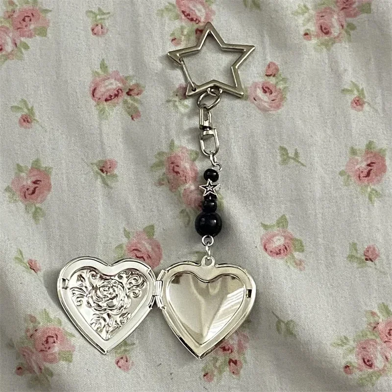 Grunge y2k Heart Locket Stargirl Keychain Handmade Coquette Fairy core Heart-Shaped Small Box Keychains