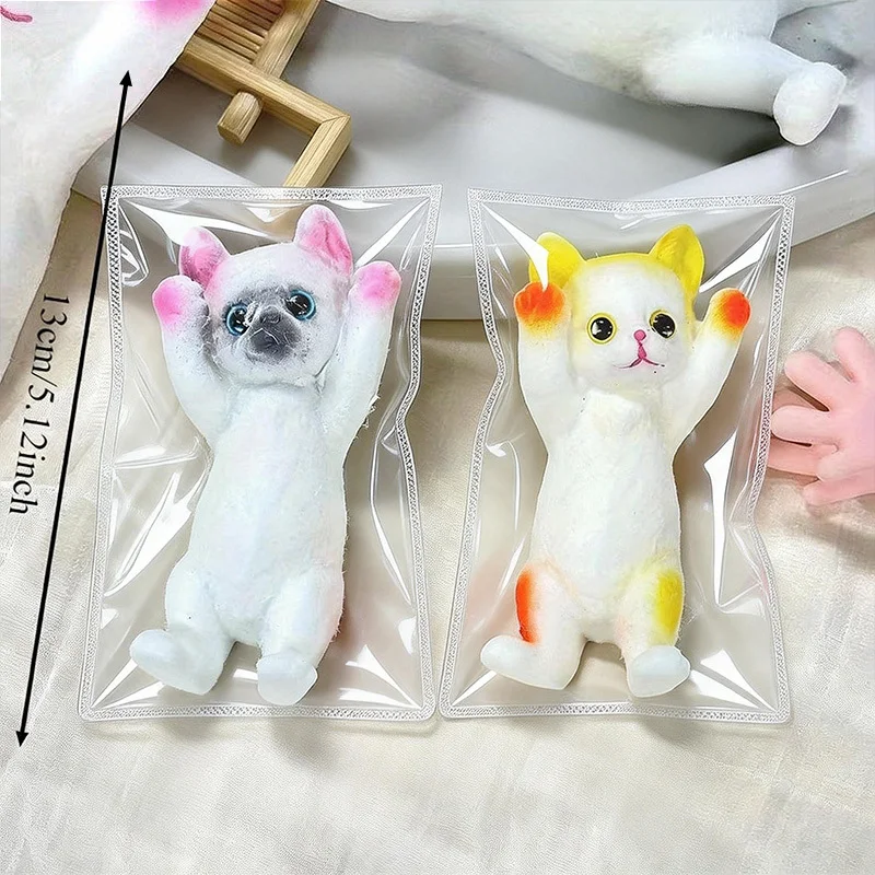 Cute Flocked Cat Squeeze Toy Soft Sticky Kitten Squishy Stress Relief Fidget Doll Anxiety Relaxation Home Decor Gift
