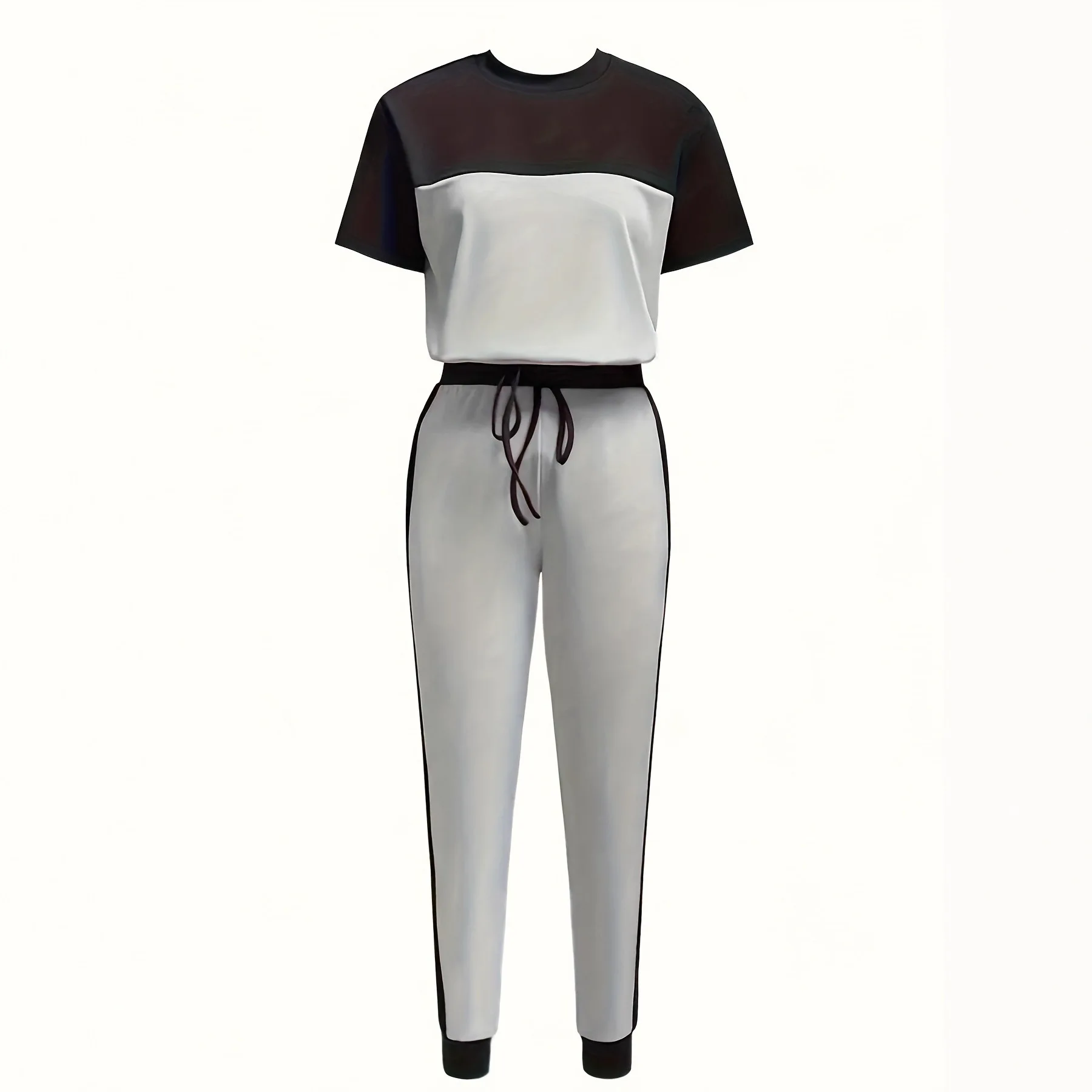 

Women's Casual Short Sleeve Round Neck T-Shirt & Lace Up Pants Sets Two Piece Set Autumn New Female Fashion Trousers Outfits
