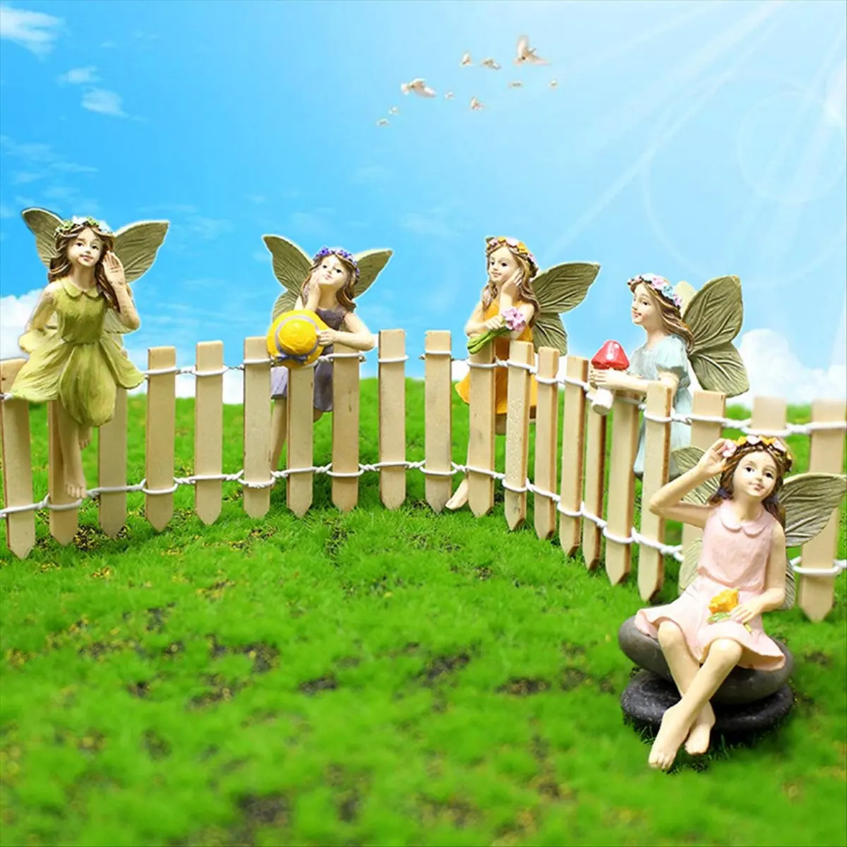 ABNH Fairy Figurine 5PCS Resin Fairy Figures with Fly Wing Miniature Fairy Garden Figurines Lovely Fairy Statue for Landscape