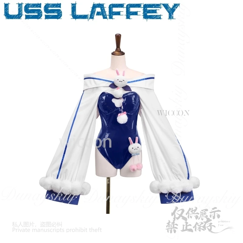 모에 아즈르 레인 게임 USS 라피 코스프레 1세대 버니걸 드레스 화이트 롱 가발 코스프레 의상 풀세트
