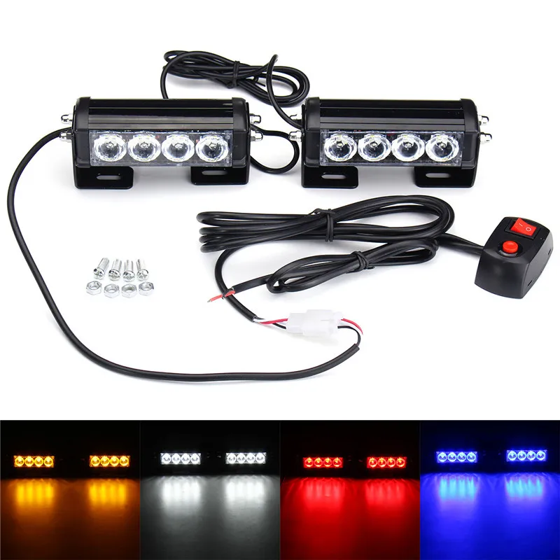 2Pcs 4Led Car Emergency Warning Strobe Light Strip Remote Control Auto Daytime Running Police Lamp For Car Trucks 12V-24V 36W