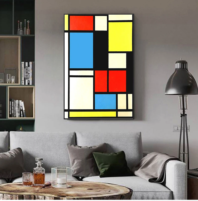 Home Decor Piet Cornelies Mondrian Classic Art Geometry Line Red Blue Yellow Composition Canvas Print Painting Poster Wall Decor