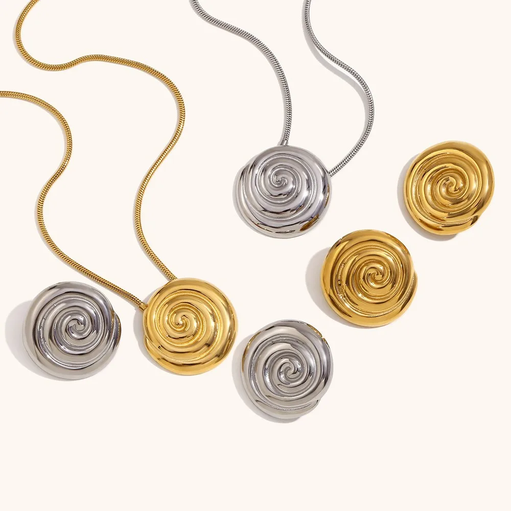 

Stainl Steel 8K Gold Plated ell Pendant Nelace Earrings Set for Women Faionable Spiral Design Jewelry