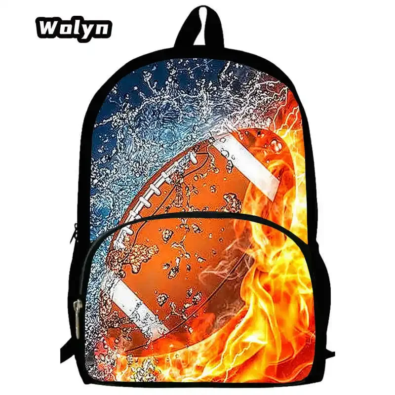 

3D American Football Children Backpack for Grade 1-3, Soccer Prints School Bags for Boys ,Large Capacity &Durable Kids Bookbags