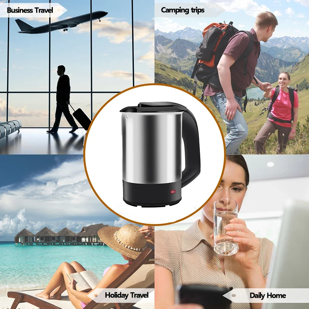 Mini  Kettle Tea Coffee Stainless Steel 1000W Portable Travel Water Boiler Pot 0.5L  Hotel Family Trip