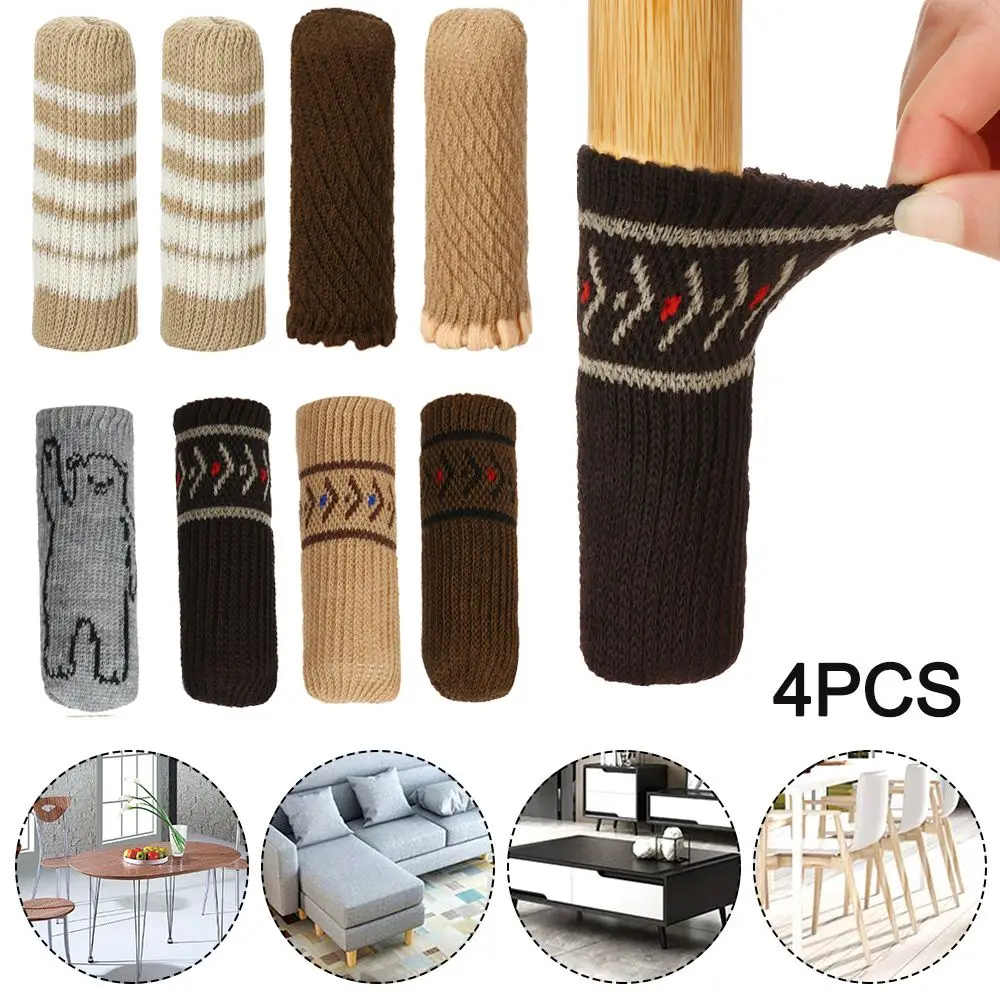 4Pcs Thickened Knitting Chair Foot Socks Non-slip Table Leg Feet Sleeves Furniture Floor Protector Cover Noise Reduction