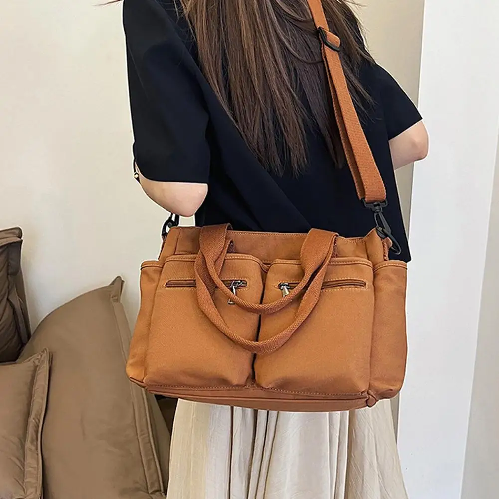 Multi Pocket Tote Bag Casual Handbag Simple Women Hobo Bag Solid Color Work Bag For Daily Office Use Shoulder Bag