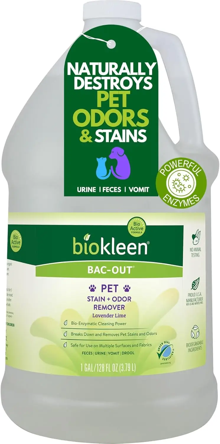 

Enzymatic Pet Stain & Odor Remover, Natural Plant-Based Formula for Carpets & Fabrics, Lavender Lime Scent, 1 Gallon