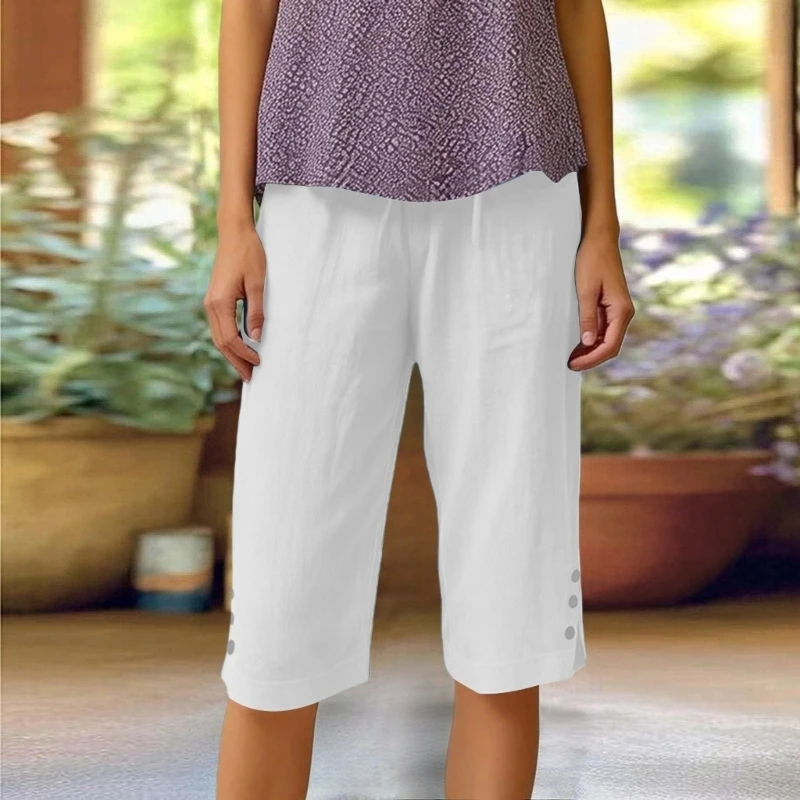 573B Shorts for Women,Knee Length Linen Pants High Waisted Comfy Casual Size Capris
