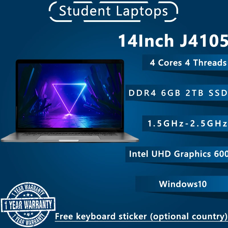 Computer portatili con schermo IPS da 14.1 pollici 6GB ROM 2TB SSD J4105 Intel Celeron laptop per studenti Quad Core Win10 WiFi Bluetooth Camera più economica