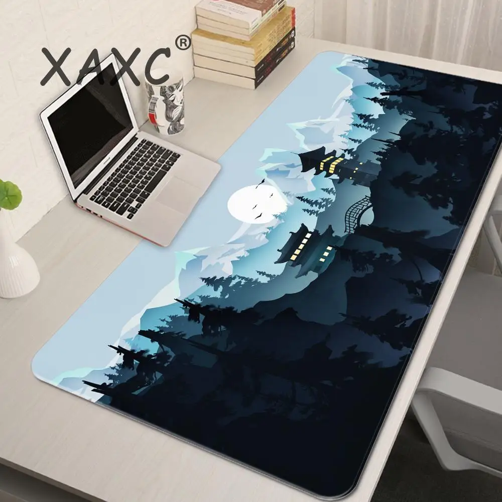 

Mountain Forest Pagoda Torii Mouse Pad Laptop Moon Clouds Gaming Keyboard Rug XXL Anime Mousepad PC Landscape Extended Desk Mat