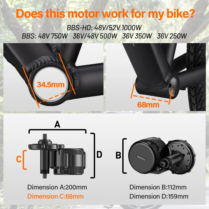 محرك Bafang Ebike متوسط المحرك UART M315 M615 M215 BBS01 BBS02B 36V 250W 350W 500W 48V 750W محرك دراجة كهربائية بدون بطارية