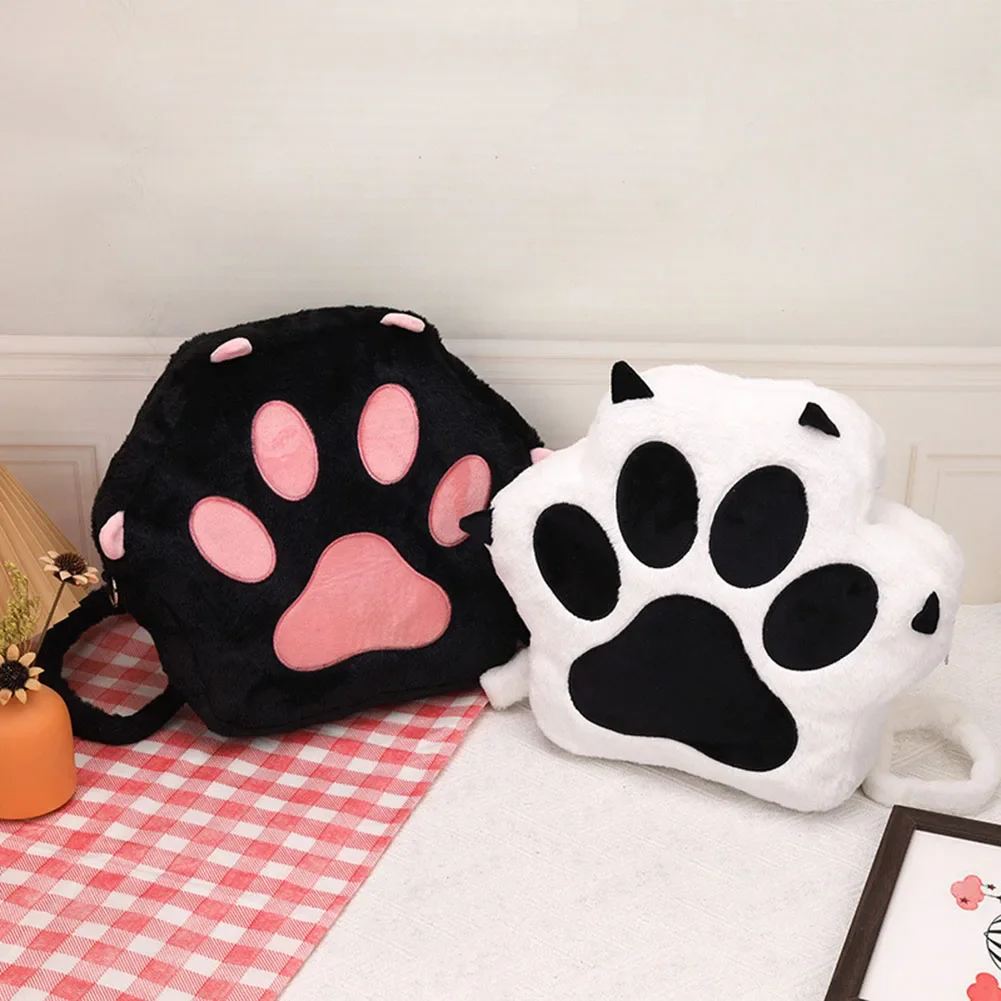 Cute Cat Paw Plush Backpack with Adjustable Straps Sweet School Bag JK Girls Bag Cartoon Backpack for Women Girls