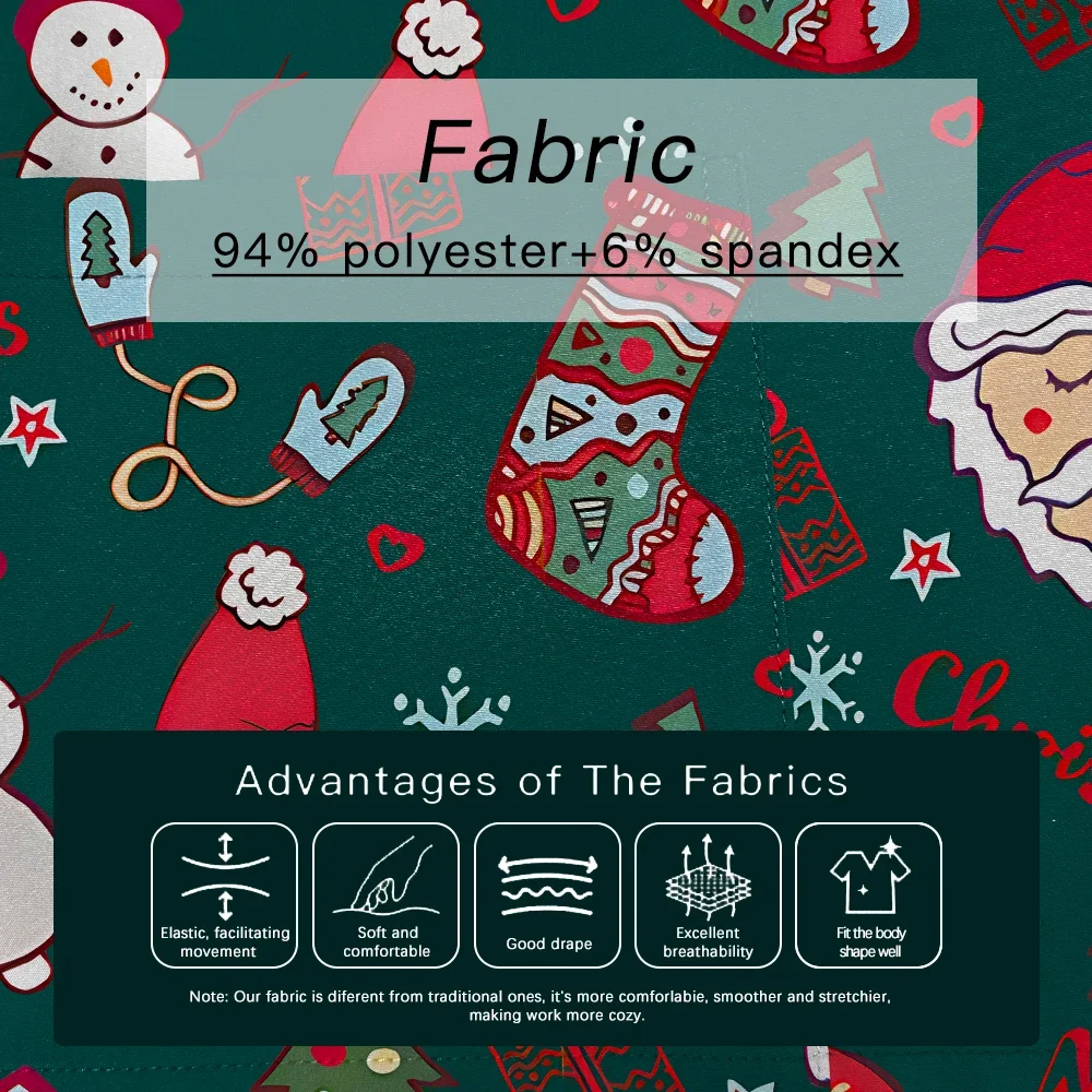 ชุดยูนิฟอร์มทางการแพทย์สำหรับผู้หญิงและผู้ชาย ลายการ์ตูนน่ารัก เสื้อคอวี แขนสั้น มีกระเป๋า เหมาะสำหรับงานคลินิก