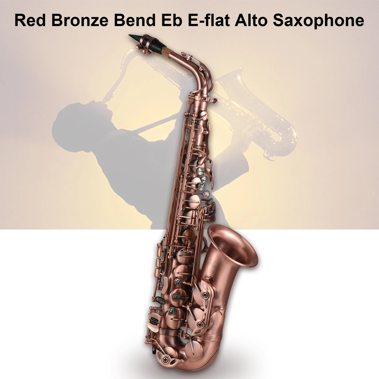 Professional Red Bronze Bend Eb E-flat Alto Saxophone Sax Abalone Shell Key Carve Pattern with Case Gloves