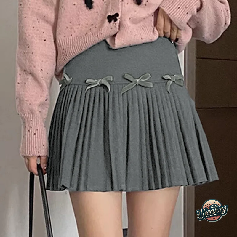 

Women Skirts Fashion Casual Pleated Skirts College Style Japanese Knitted Bow Jk Pleated Skirt For Women