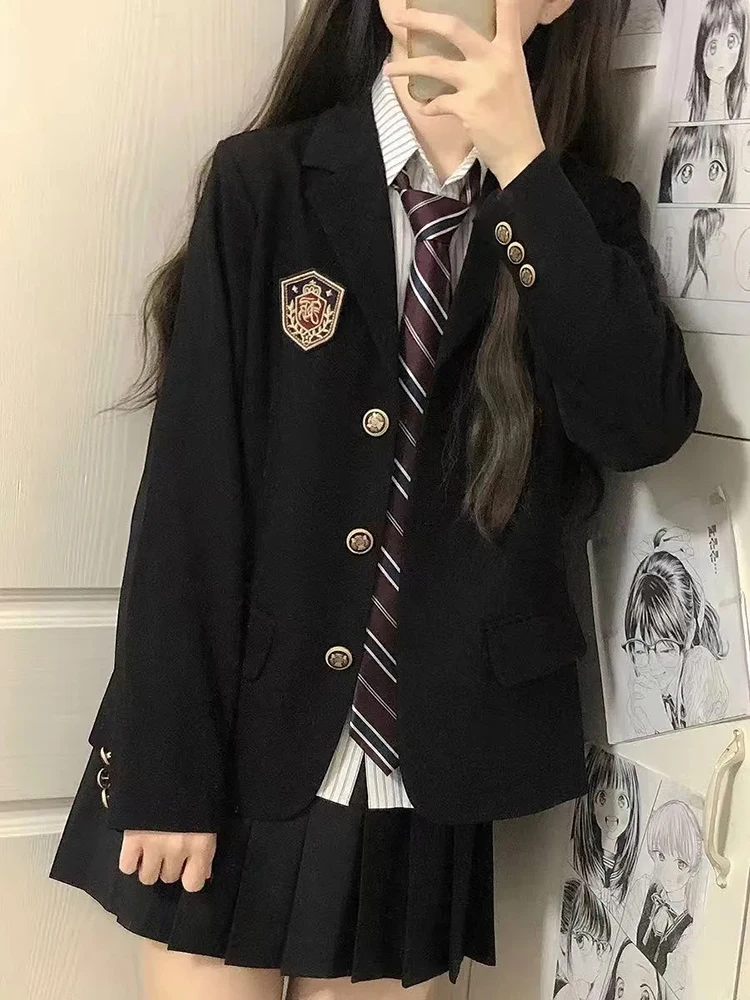 Japanese Jk Uniform Blazers Women Harajuku Epaulet Sweet Preppy Fashion Suit Jacket Fall Student Casual Button 3D Decorate Coats