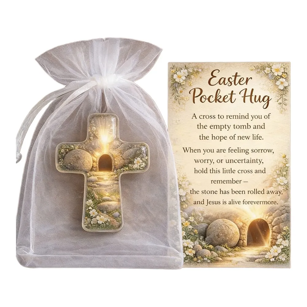 Easter For POCKET Hug Acrylic Card with Handmade Details Including Bunny Lamb Chick and Cross for Emotional Support - view 4
