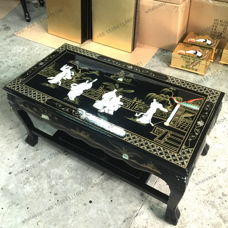 

Nuodian craft shell coffee table two-story coffee table countertop glass hand-painted furniture
