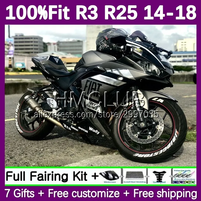 OEM Fairing For YAMAHA YZF R3 R25 R 3 25 144No.188 YZFR25 YZFR3 14 15 16 17 18 YZF-R25 2014 2015 2016 2017 2018 Body Black silve