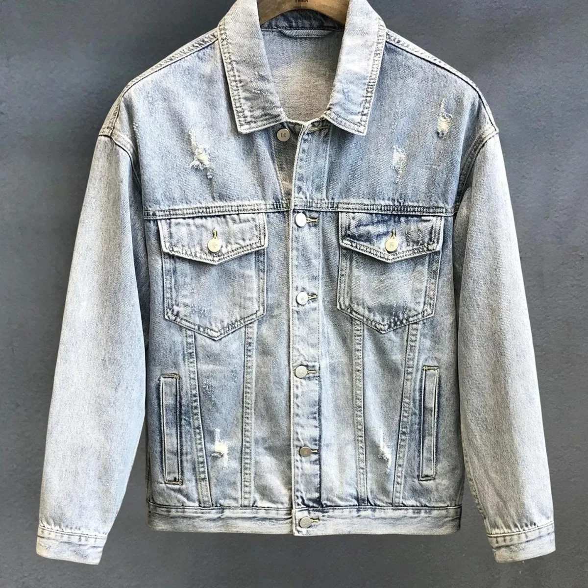 Denim Jacket For Men Slimming Versatile Trendy Streetwear Top Cloth Material Regular Length Outerwear For Spring Autumn