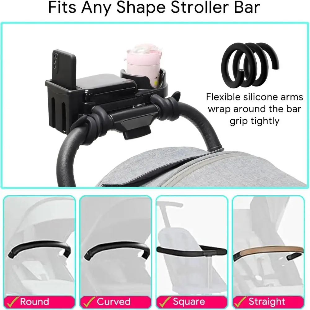 Detachable Phone Rack 3 in 1 Stroller Snack Tray Flexible Arm Grip Stable Flexible Organizer Mealtime Display Plate - view 2