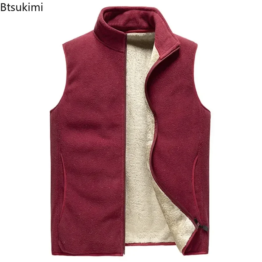 Plus Size 8XL Lamb Fleece Vest for Men Autumn Winter Thicker Warm Sleeveless Stand Collar Jacket Solid Casual Zip Waistcoat Male